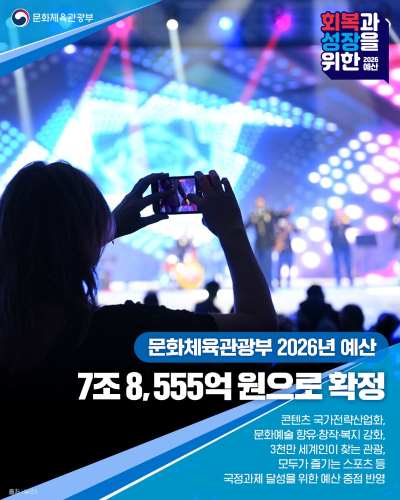 문화체육관광부 2026년 예산 7조 8,555억 원으로 확정