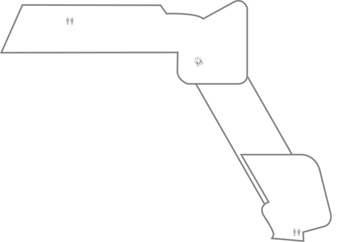 2층 안내도 - 윗블록은 왼쪽부터 콘텐츠미디어산업관 202호, 화장실, 저작권정책관 203호, 기자실, 홍보담당관 207호, 어린이집이 위치. 아래블록은 국제관광정책관 211호, 관광정책관 211호, 화장실이 위치.